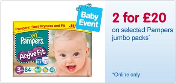 2 for �20 on selected Pampers Jumbo Packs